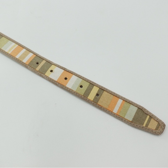 Eddie Bauer Tan Suede & Multicolor Canvas Stripe Belt Sz L Hiking Gorpcore - Picture 7 of 15
